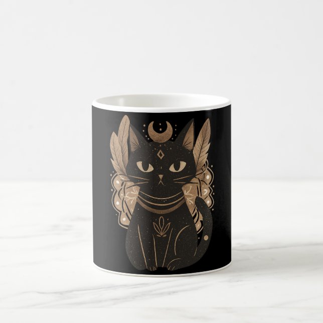 Mystic Black Cat Halloween Boho Coffee Mug (Center)