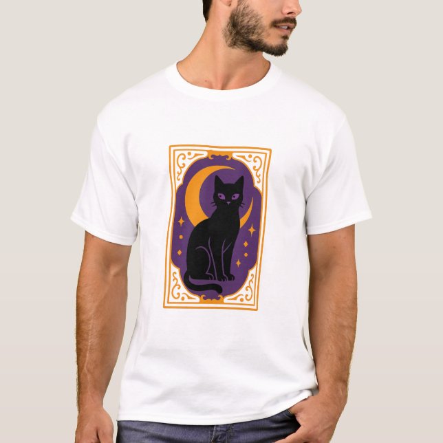 Mystic Black Cat Halloween Poster | Gothic Moon De T-Shirt (Front)