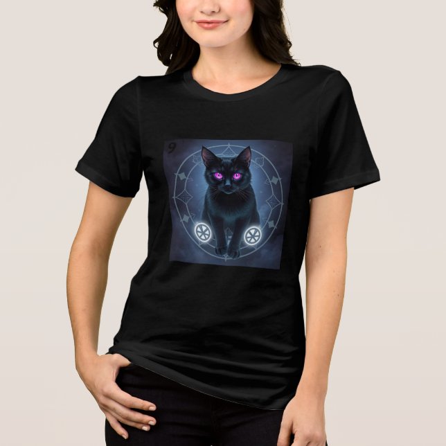 Mystic Black Cat in Magic Circle Tri-Blend Shirt (Front)