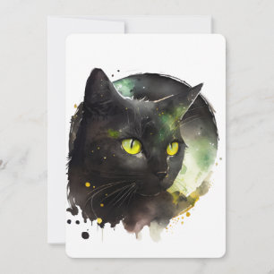 Mystic Black Cat Watercolor – Enchanted Night Art Invitation