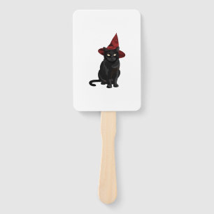 Mystic Black Cat with Dark Red Hat Classic T-Shirt Hand Fan
