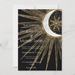 Mystic Black Gold Sun Moon Mandala Invitation