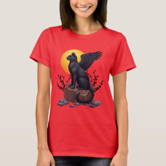 Mystic Black Winged Cat Under the Moon | Fantasy A T-Shirt