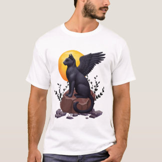 Mystic Black Winged Cat Under the Moon | Fantasy A T-Shirt