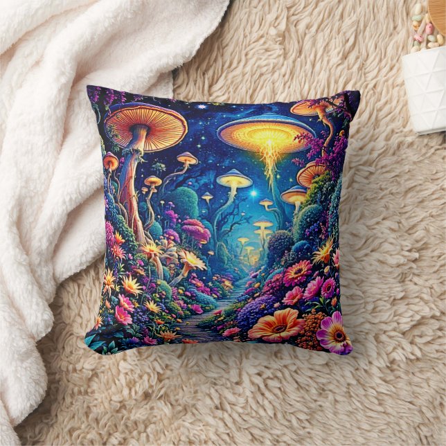 Mystic Bloom Forest Under Stars Cushion (Blanket)