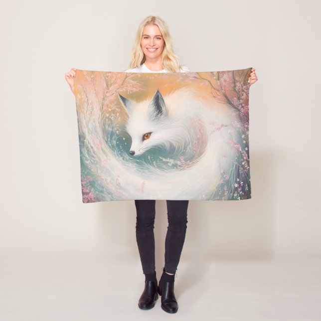 Mystic Bloom Spring Fox Watercolor Fleece Blanket (In Situ)