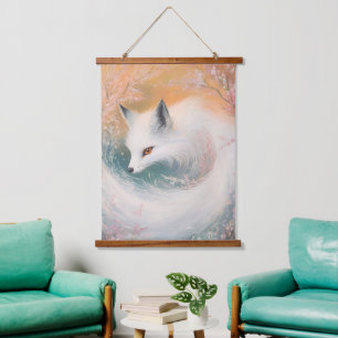 Mystic Bloom Spring Fox Watercolor Hanging Tapestry