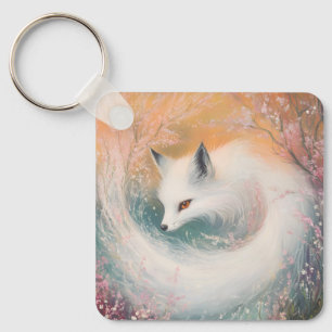 Mystic Bloom Spring Fox Watercolor Key Ring