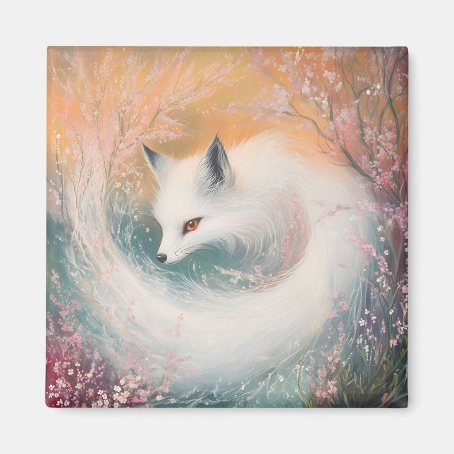 Mystic Bloom Spring Fox Watercolor Magnet (Front)
