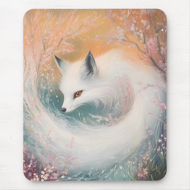 Mystic Bloom Spring Fox Watercolor Mouse Mat (Front)