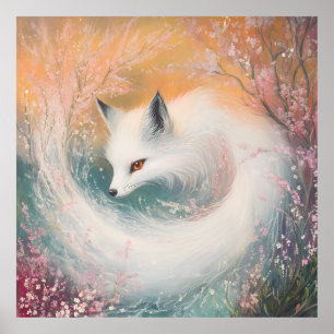 Mystic Bloom Spring Fox Watercolor Poster