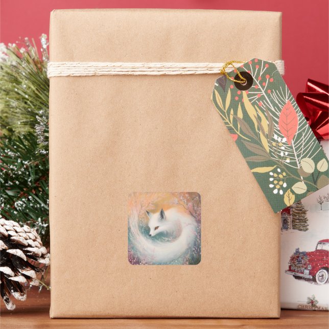 Mystic Bloom Spring Fox Watercolor Square Sticker (Holiday)