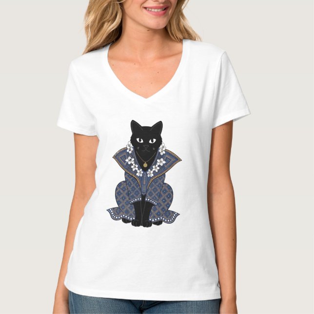 Mystic Blue Batik Cat Queen Graphic Tee (Front)