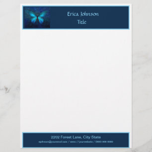 Mystic Blue Butterfly Custom Letterhead