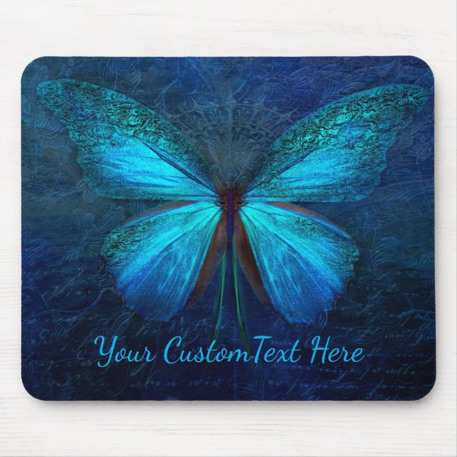 Mystic Blue Butterfly Custom Mouse Mat (Front)