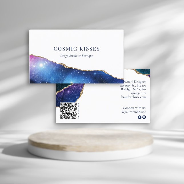 Mystic Blue Crystal Geode Gold Business Logo QR Business Card (Creator Uploaded)