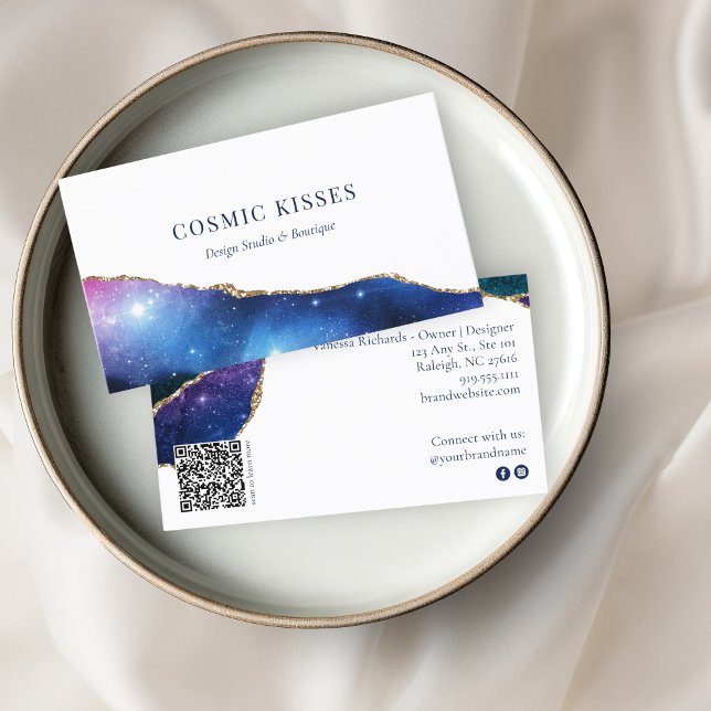 Mystic Blue Crystal Geode Gold Business Logo QR Card (Creator Uploaded)