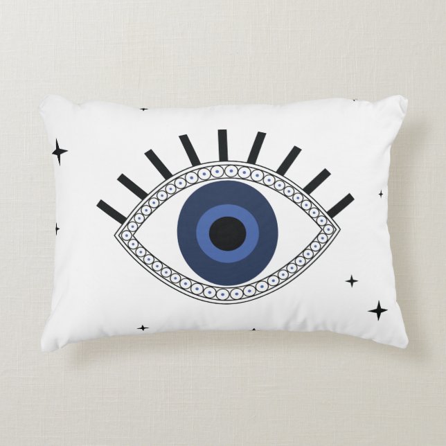 Mystic blue eye and stars, evil eye protection decorative cushion (Front)