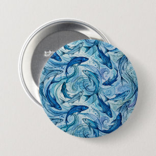 Mystic Blue Fish Flowing Harmony 7.5 Cm Round Badge