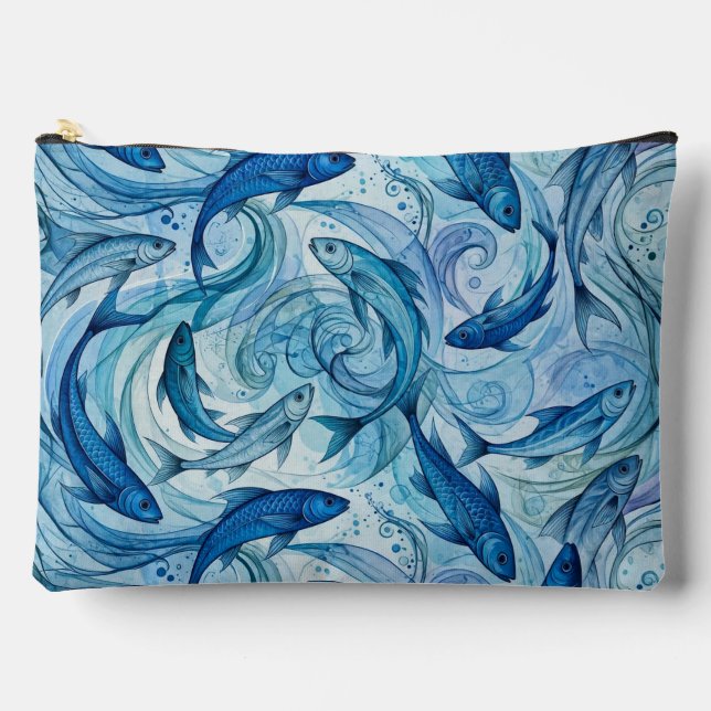 Mystic Blue Fish Flowing Harmony Accessory Pouch (Front)