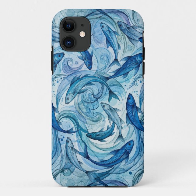 Mystic Blue Fish Flowing Harmony Case-Mate iPhone Case (Back)