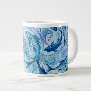 Mystic Blue Fish Flowing Harmony Large Coffee Mug