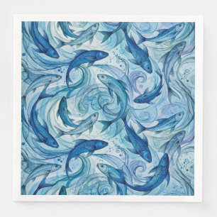 Mystic Blue Fish Flowing Harmony Napkin