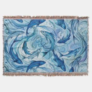 Mystic Blue Fish Flowing Harmony Throw Blanket