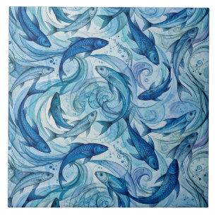 Mystic Blue Fish Flowing Harmony Tile