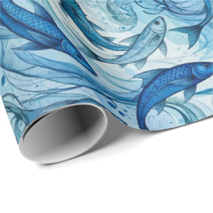 Mystic Blue Fish Flowing Harmony Wrapping Paper