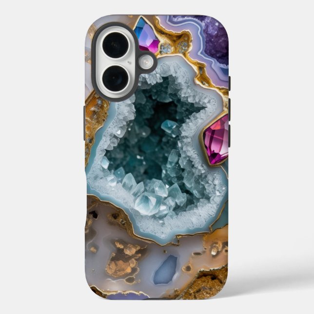 Mystic Blue Geode with Golden Accents – Crystal St Case-Mate iPhone Case (Back)