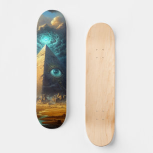 Mystic Blue Pyramid Art Skateboard