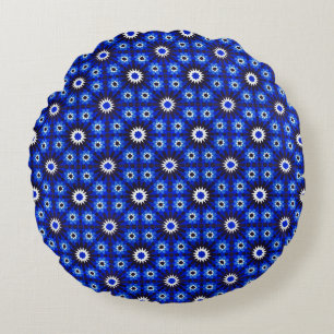 Mystic Blue Zellige Geometry Round Cushion