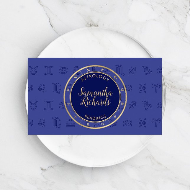 Mystic Blue Zodiac Astrology Business Card (Creator Uploaded)