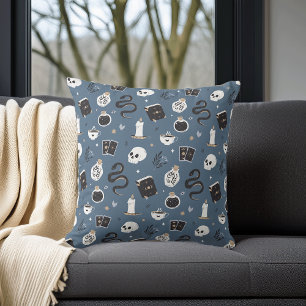 Mystic Boho Crystal Skull Snake Halloween Pattern Cushion