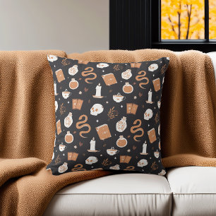 Mystic Boho Crystal Skull Snake Halloween Pattern Cushion