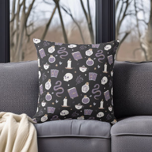 Mystic Boho Crystal Skull Snake Halloween Pattern Cushion