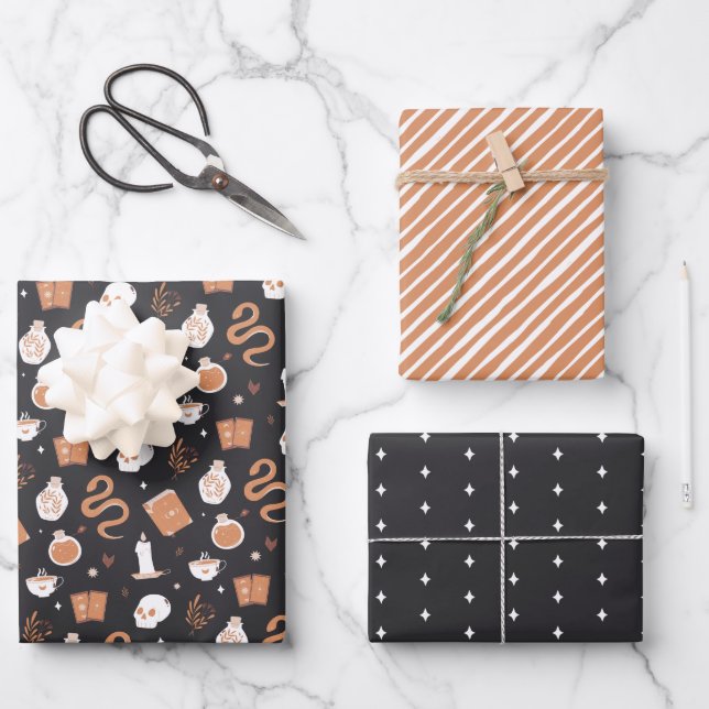 Mystic Boho Crystal Skull Snake Pattern Wrapping Paper Sheet (Front)