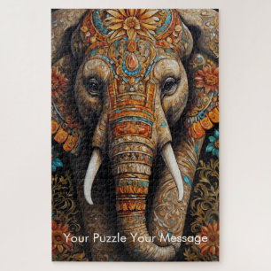 Mystic Boho Elephant Mandala Jigsaw Puzzle