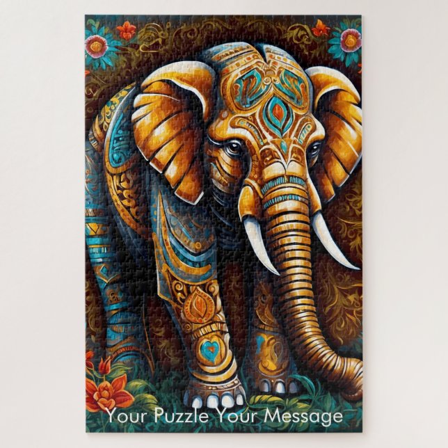 Mystic Boho Elephant Mandala Jigsaw Puzzle (Vertical)