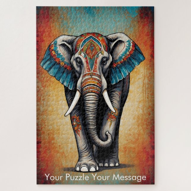 Mystic Boho Elephant Mandala Jigsaw Puzzle (Vertical)