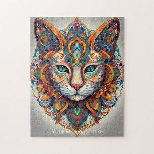 Mystic Boho Feline Cat Mandala Jigsaw Puzzle