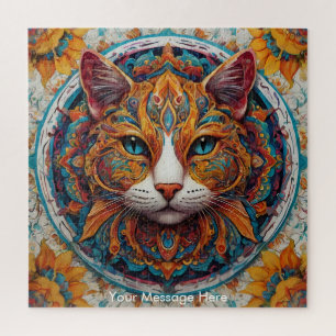 Mystic Boho Feline Cat Mandala Jigsaw Puzzle