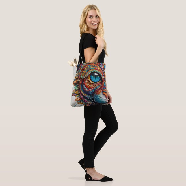 Mystic Boho Feline Mandala Tote Bag (On Model)