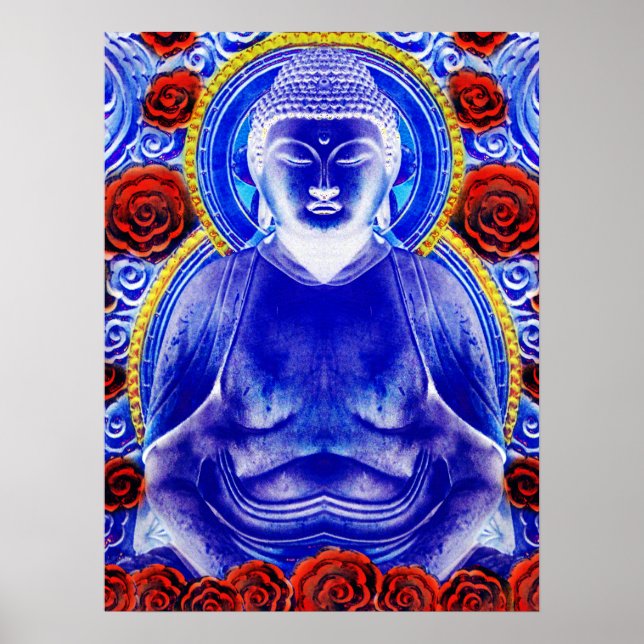 Mystic Buddha - Cool Blue & Red Tones Poster (Front)