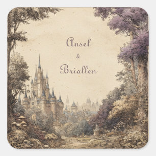 Mystic Castle Forest Wedding  Square Sticker
