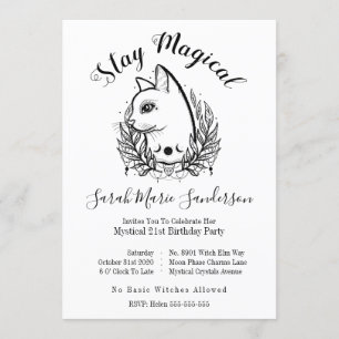 Mystic Cat 21st Birthday Magic Halloween Moonphase Invitation