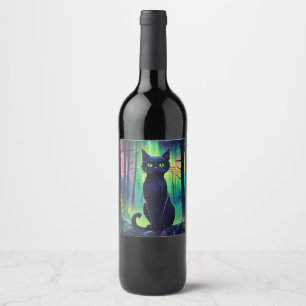 Mystic Cat of the Northern Lights Wine Label
