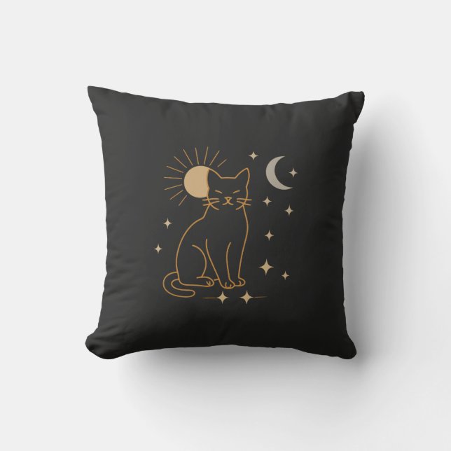 Mystic Cat Throw Pillow – Minimalist Celestial Lin (Front)