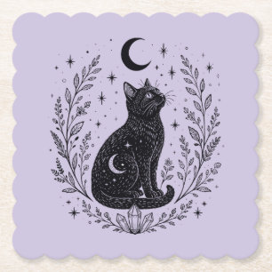 Mystic cat under the moon paper coaster